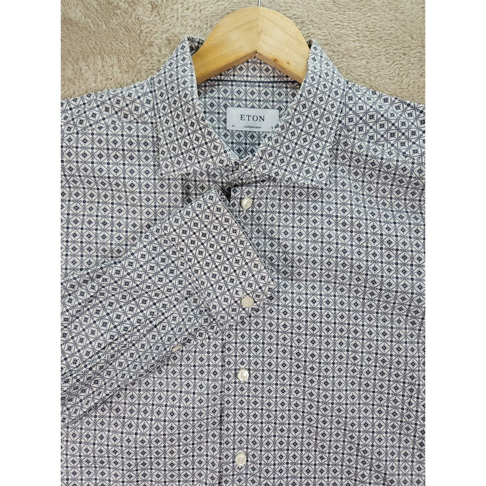 Eton Contemporary Fit Dress Shirt Size 46 18 Circular Geometric Print